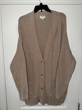 Aerie Taupe Button-Up Knit Cardigan